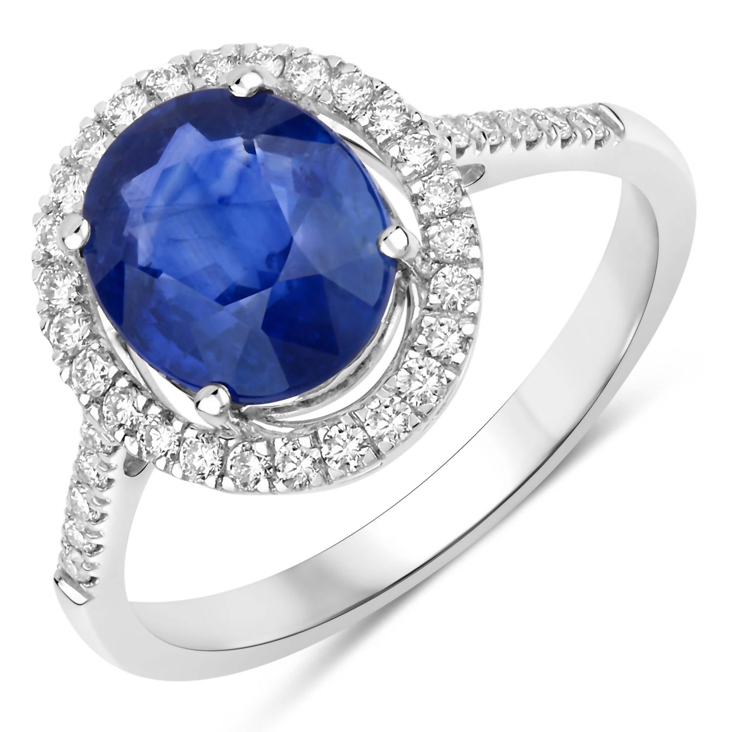 Diana M Jewels Women's Oval Natural Ceylon Blue Sapphire Fashion Ring (3.21 Ct) - Signature Plus in 18k white gold - women's jewelry