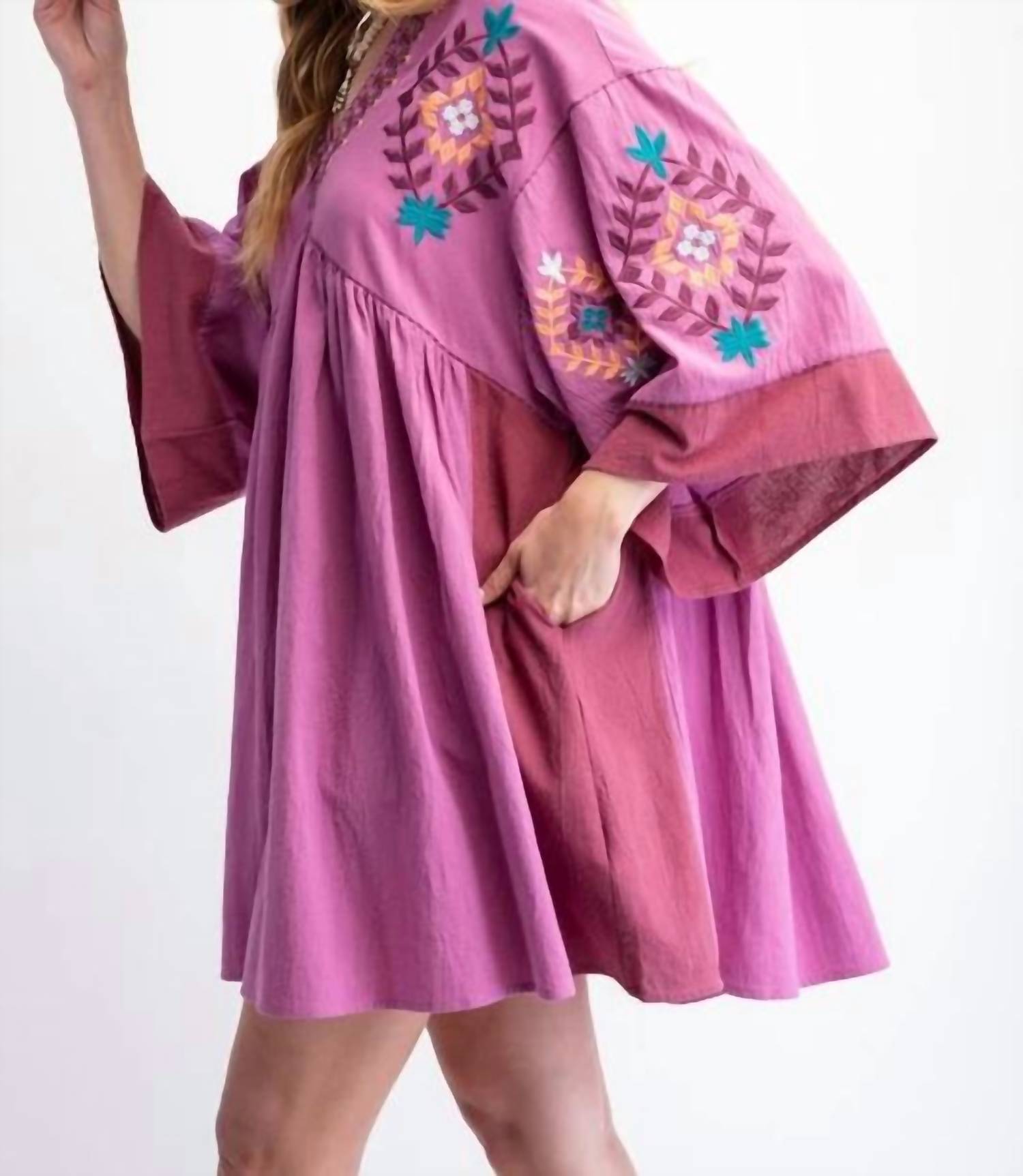 Easel - Embroidered Mini Dress