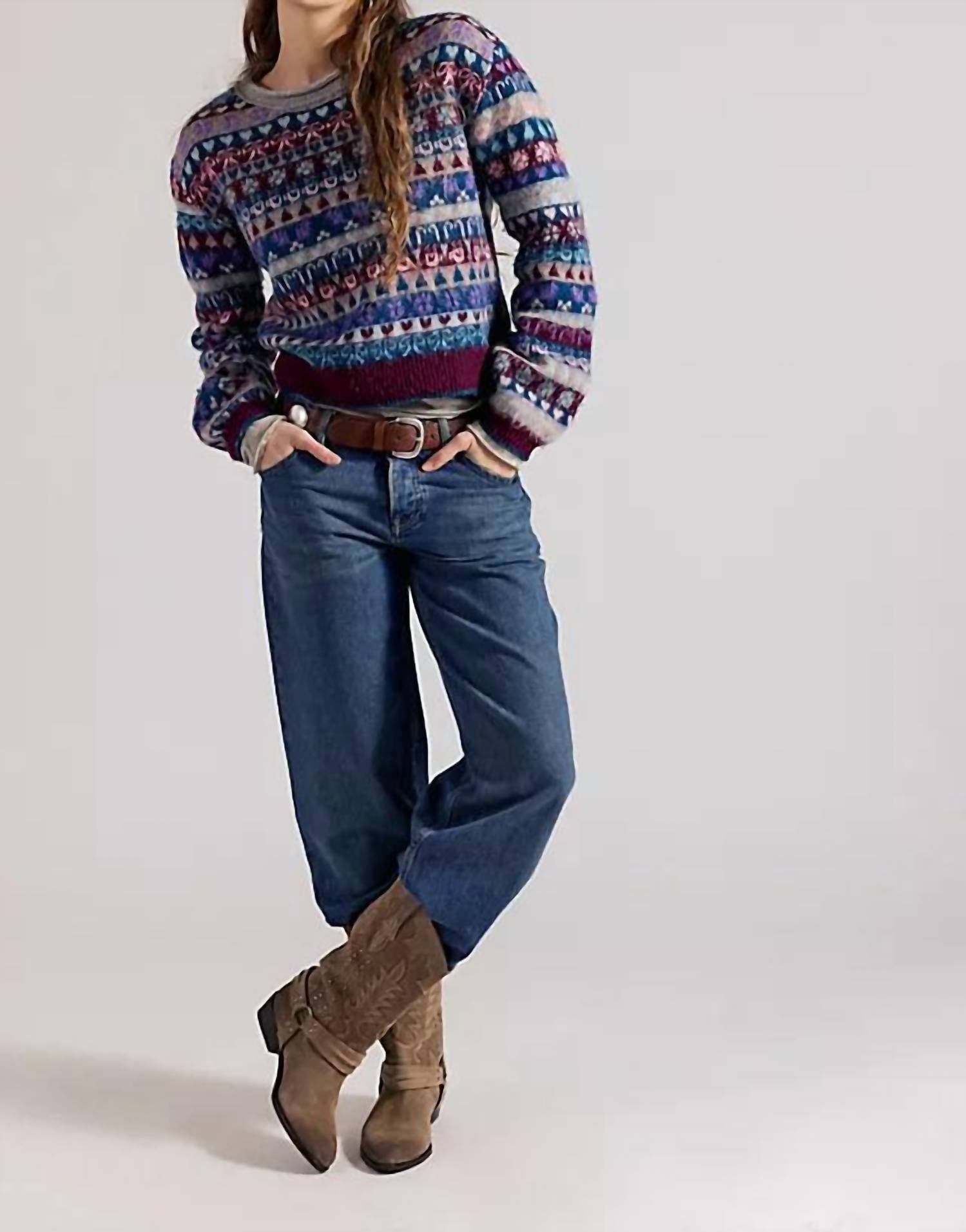 Free People Favorite Things Sweater in frosted wine combo 1 - women's sweater - alternate view