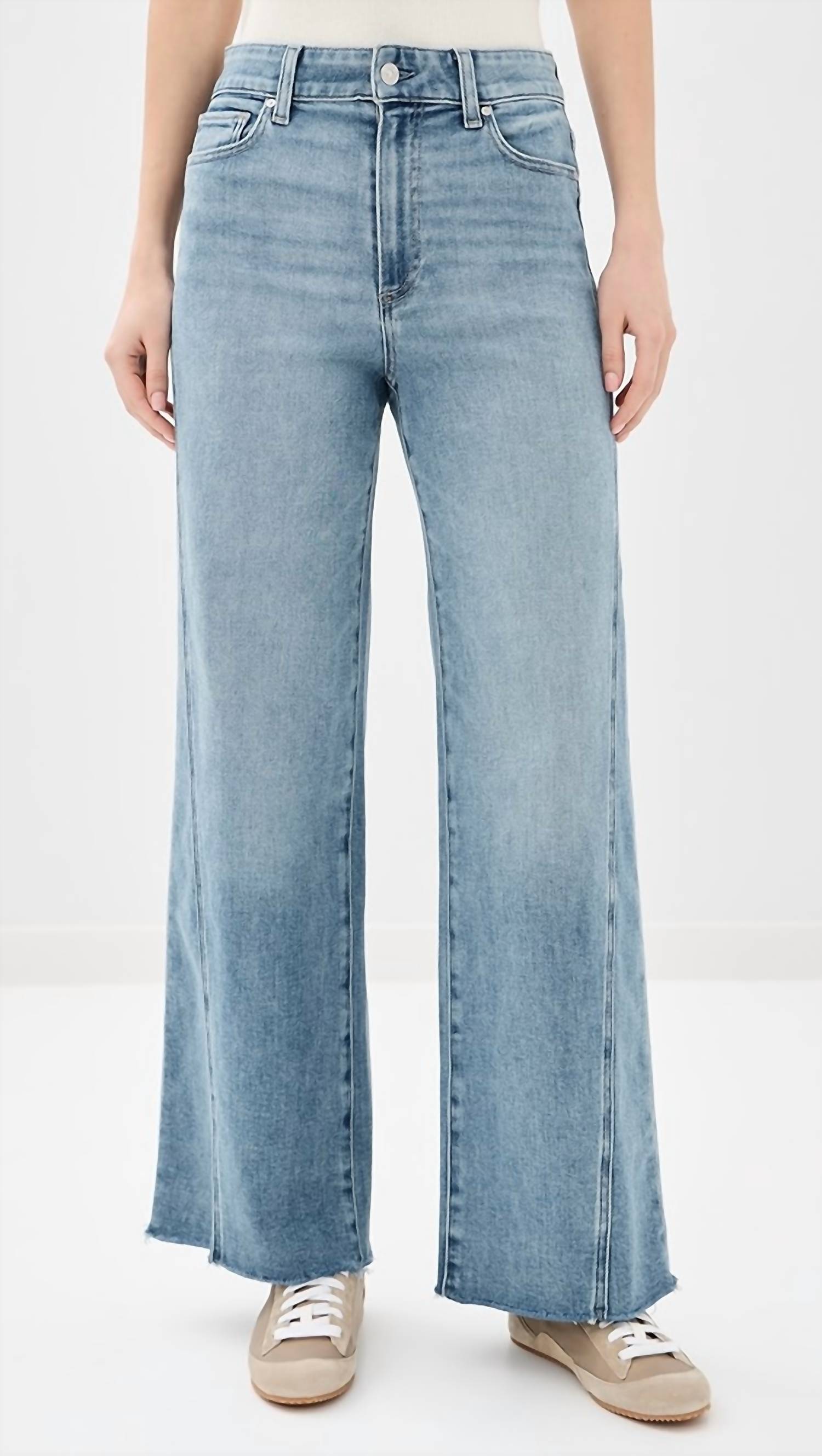 Paige - Anessa Twisted Seam Raw Hem High Waist Wide Leg Jeans