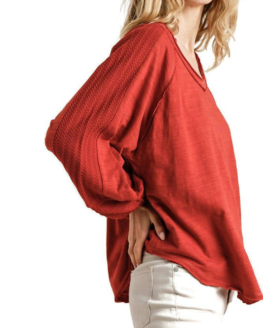 Umgee - Contrast Knit Puff Sleeve Top