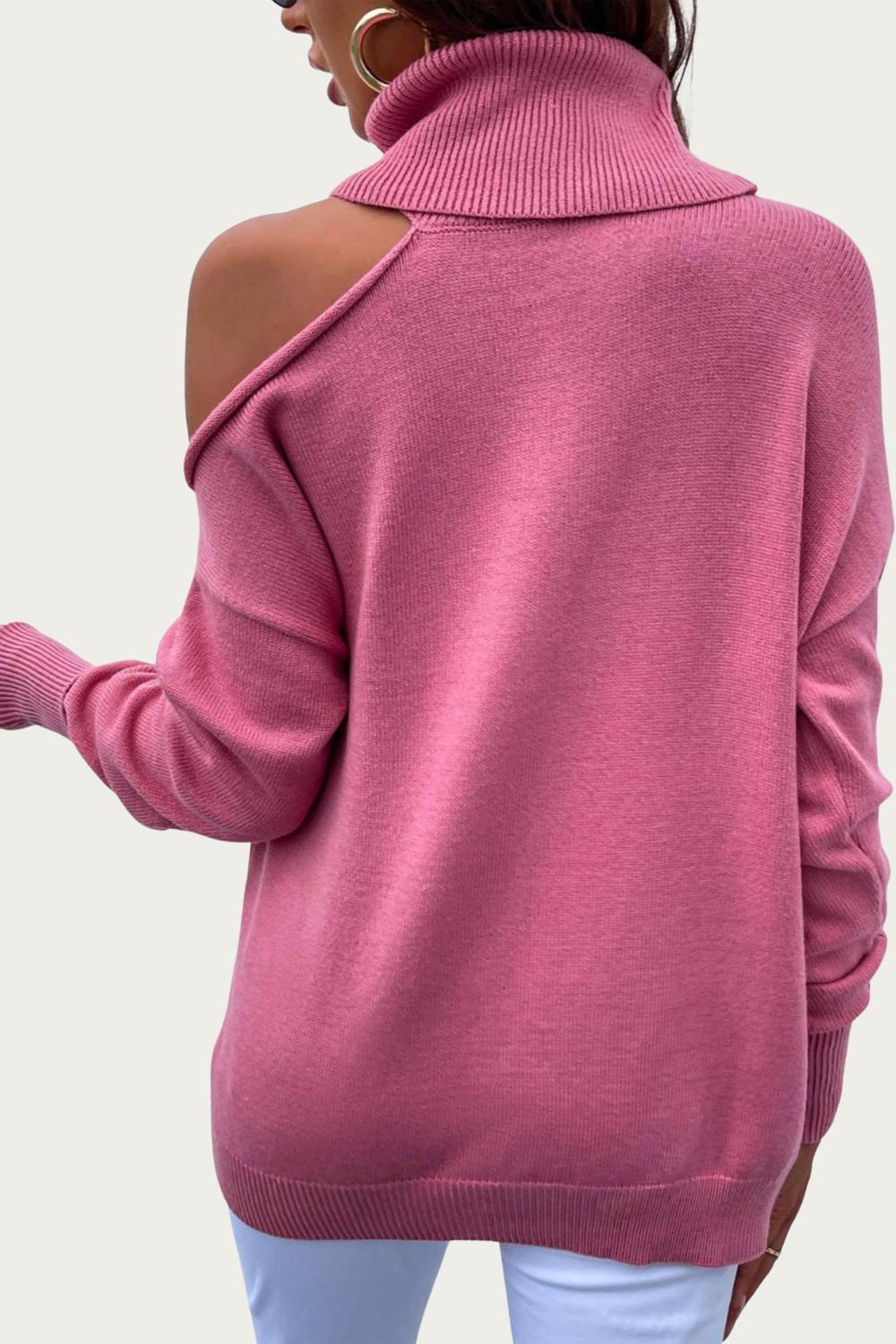 COLD-SHOULDER TURTLENECK SWEATER