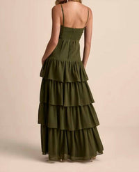 Lulus Gorgeous Influence Tiered Maxi Dress in olive green - women's dress - detail view