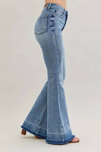 Judy Blue - High Waist Contrast Tummy Control Release Hem Flare Jeans