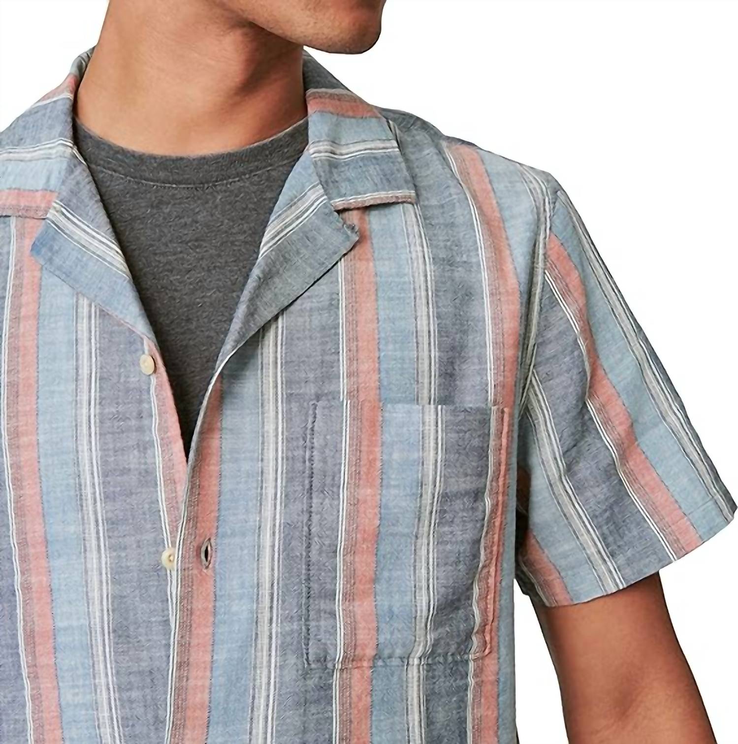 Striped Short Sleeve Camp Collar