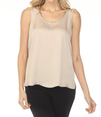 Joseph Ribkoff - Rhinestone Trim Scoop Neck Satin Top