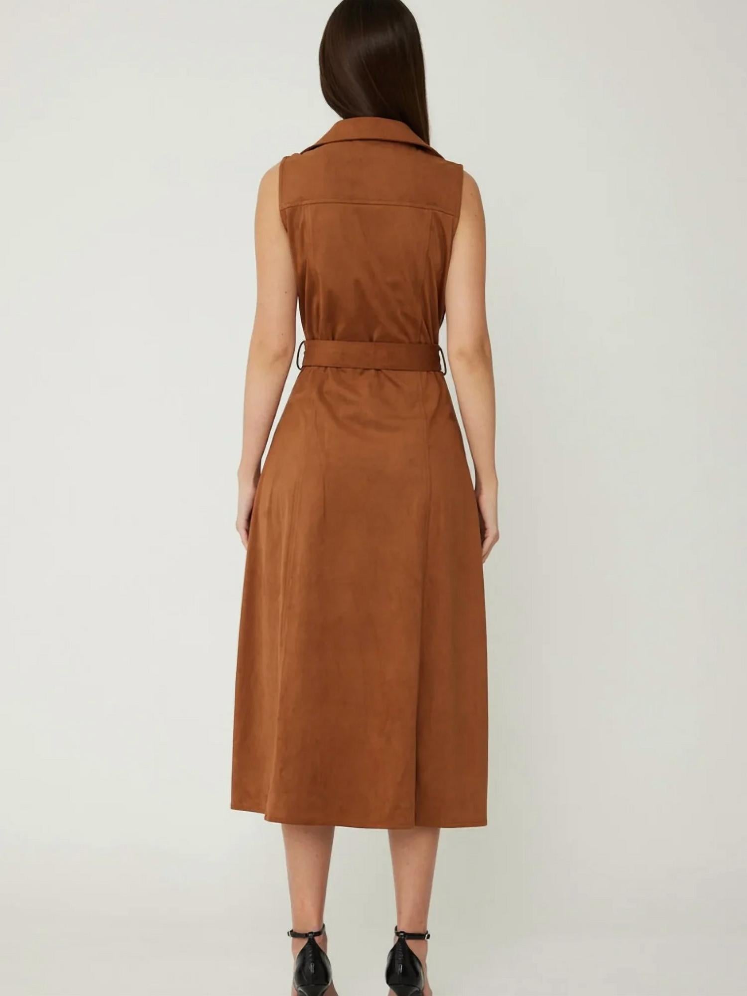 js71 Mae Ultra Suede Long Dress in cognac - women's dress - alternate view