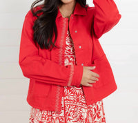 TRIBAL Embroidered Placket Jacket in sangria - women's jacket