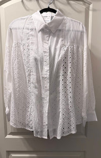 And The Why Women's Blossom Button Down Shirt in white - women's shirt