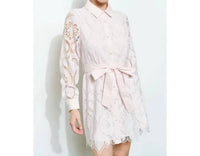 Ina Fashion - Lace Embroidered Waist Tie Long Sleeve Mini Dress