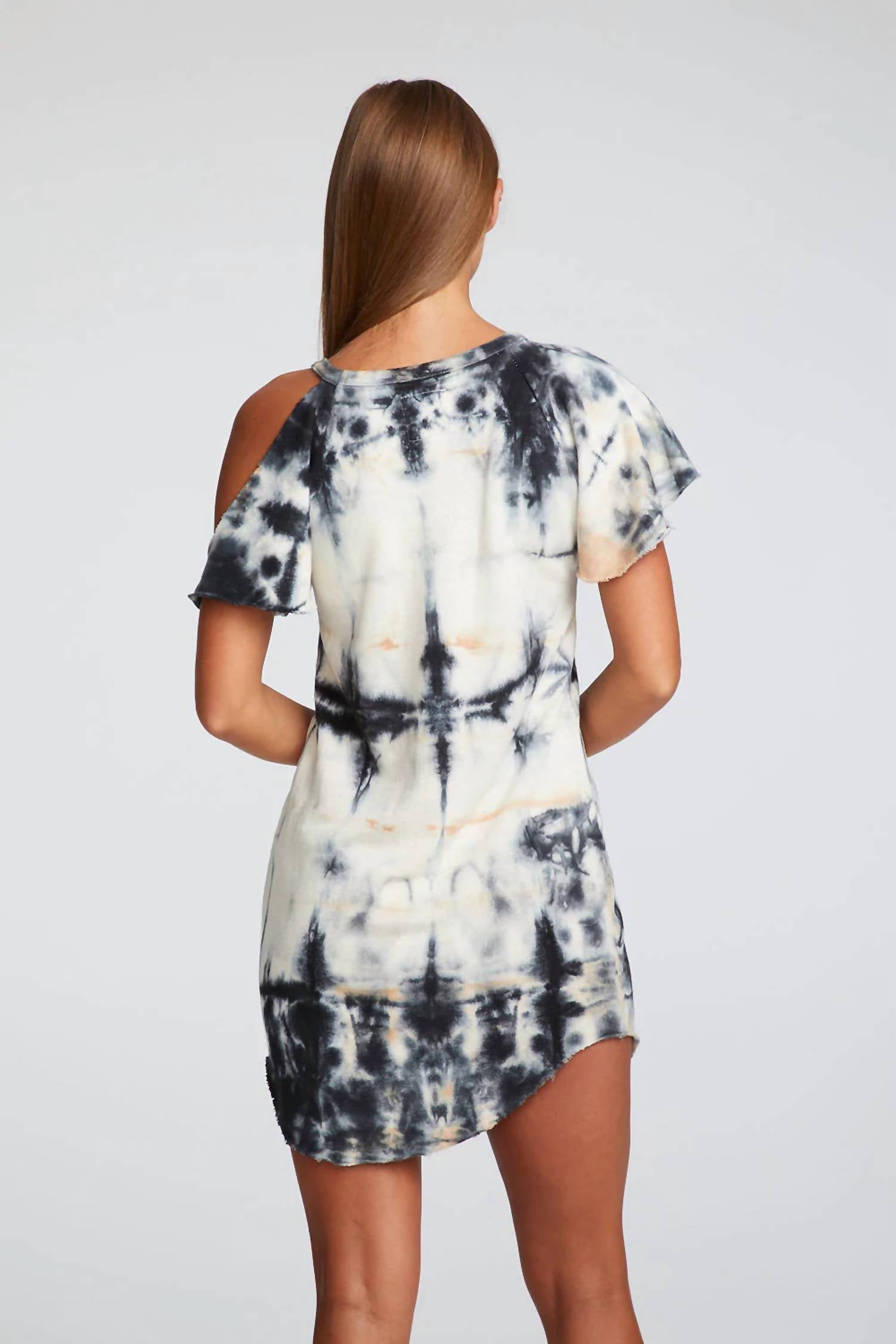 Chaser - Linen French Terry Tie Dye Vented Flutter Sleeve Dress