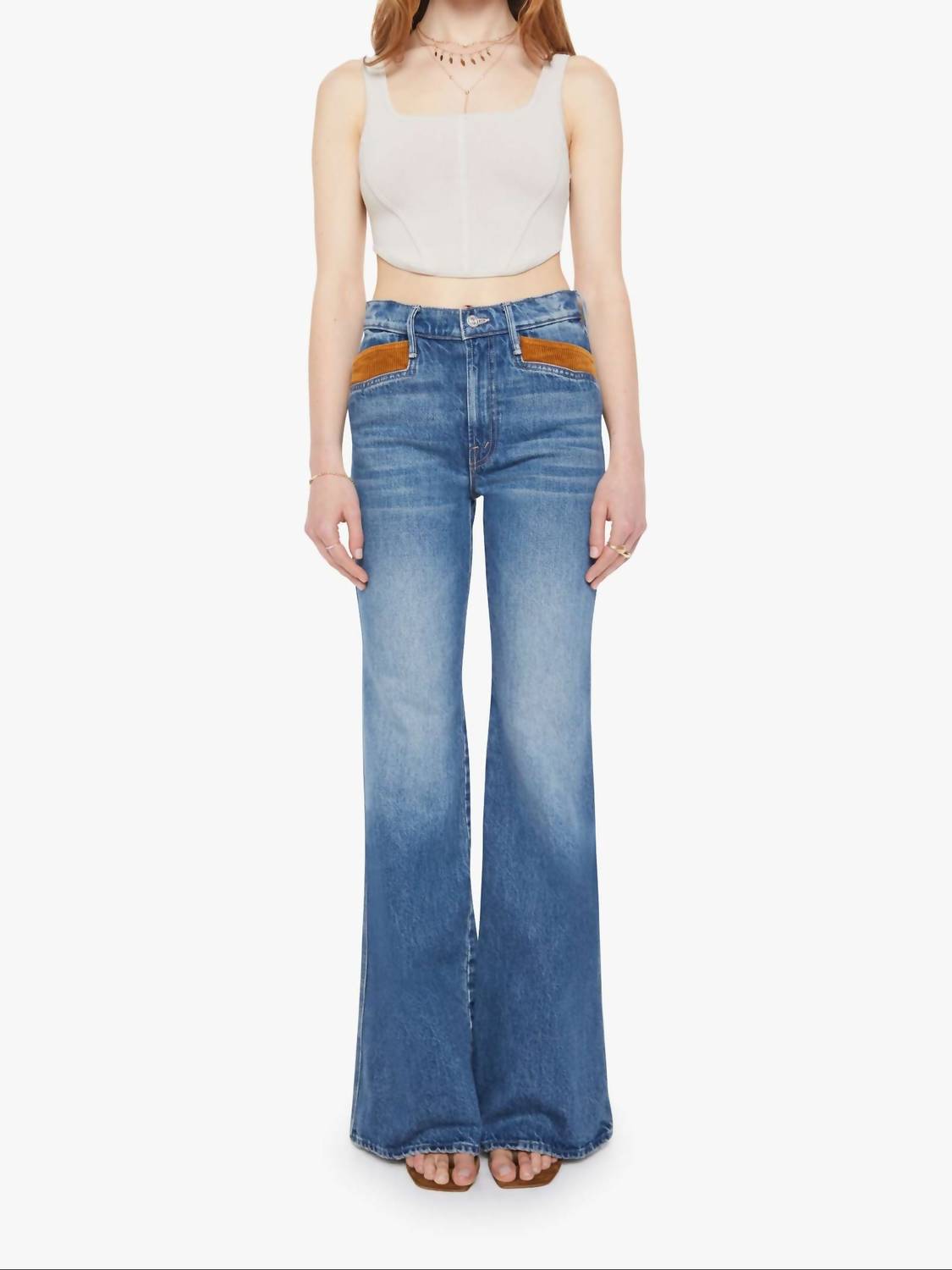 Mother The Pointy Pocket High-rise Flare Jeans in doozy heel - women's jeans