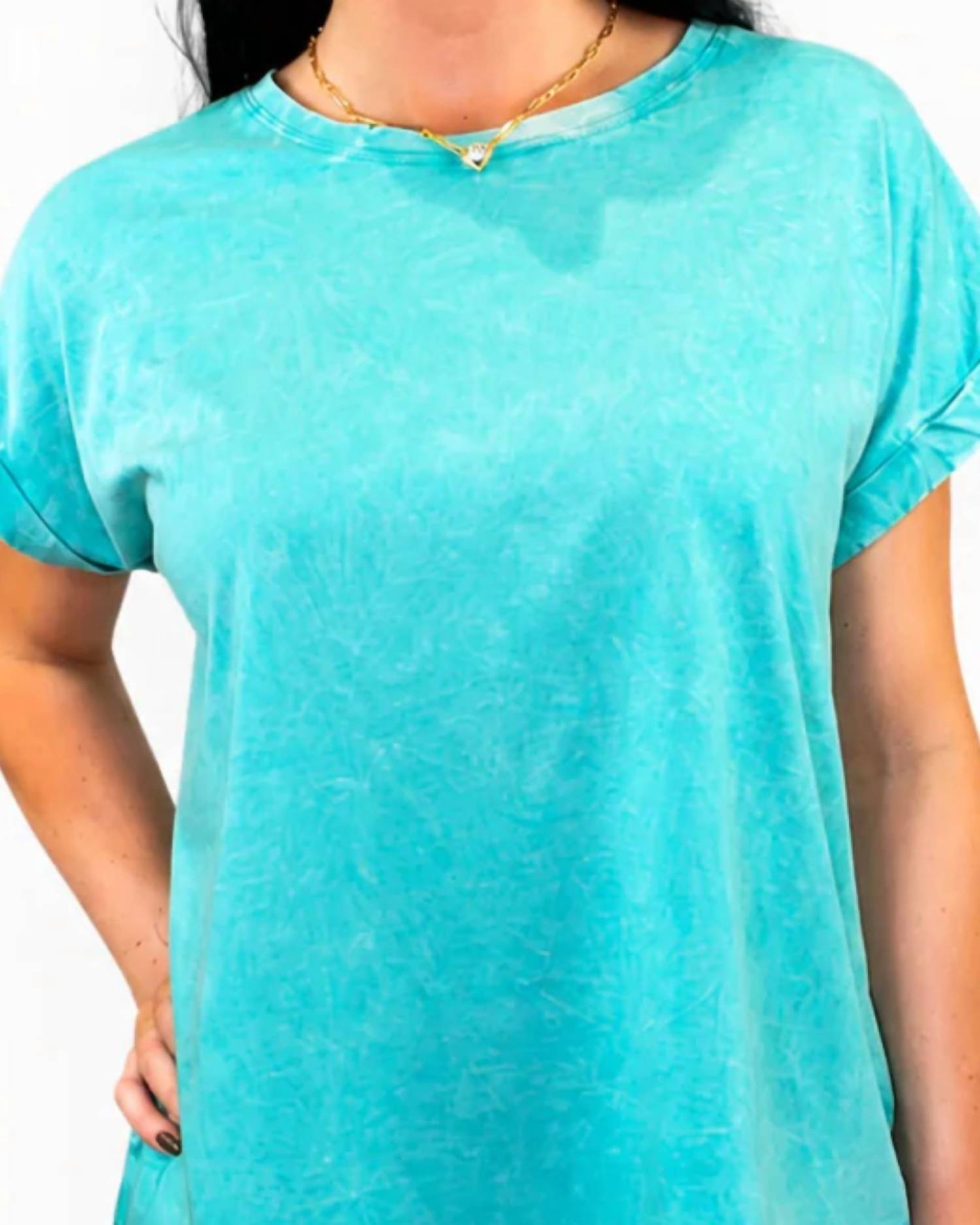 Zenana - Mineral Wash Rolled Sleeve Tee