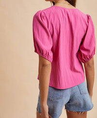 Anniewear - Scallop Detailed Neck Tie Front Blouse
