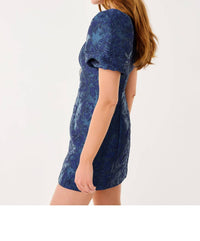 Lilly Pulitzer Amelie Shift Romper Mini Dress in low tide navy nightshade brocade - women's dress - detail view