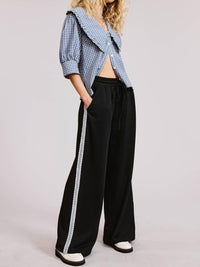 Mimosa Lace Trim Wide Leg Track Pants in black - women's pants - alternate view