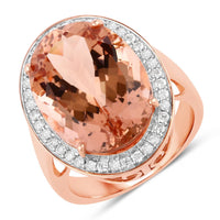 Diana M Jewels Women's Oval Natural Peach Morganite Fashion Ring (12.38 Ct) - Grand in 14k rose gold - women's jewelry