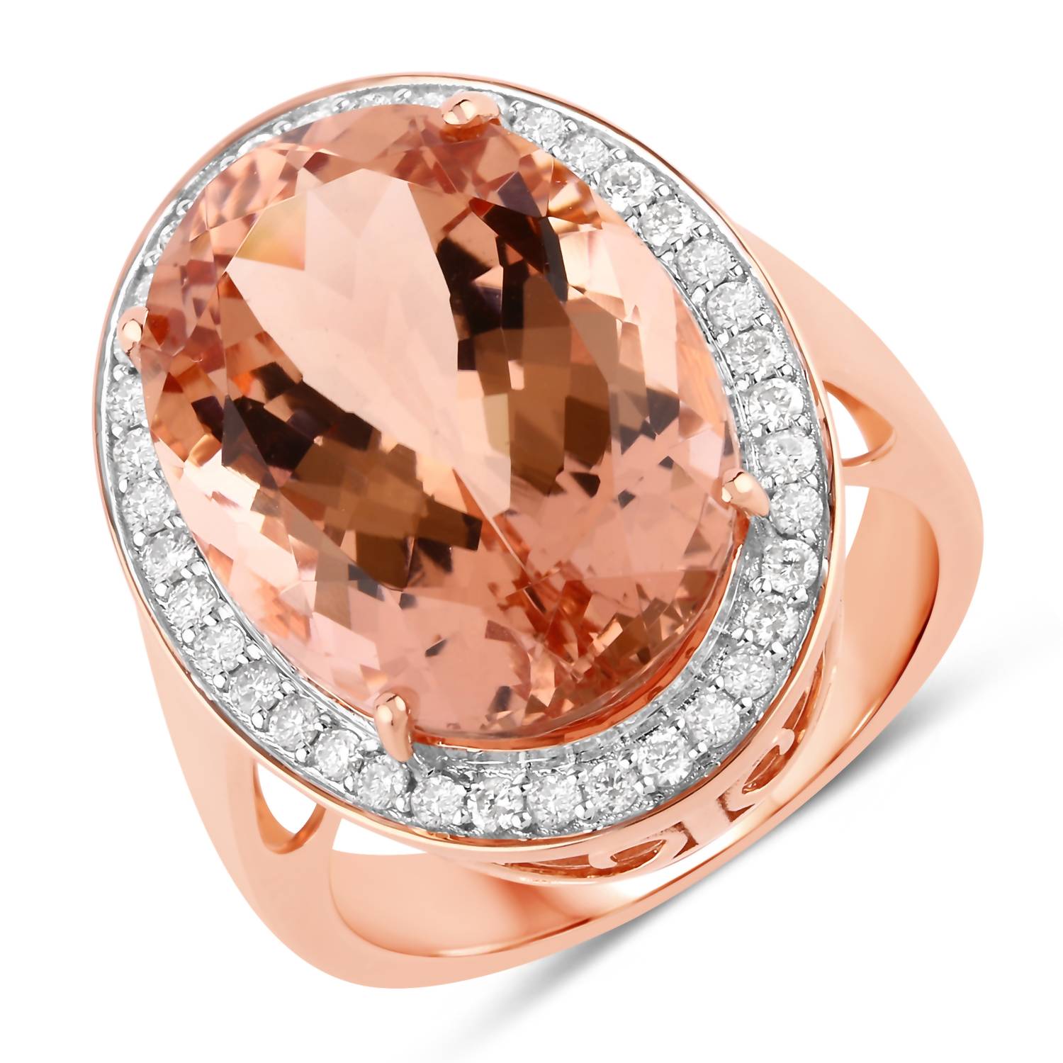 Diana M Jewels Women's Oval Natural Peach Morganite Fashion Ring (12.38 Ct) - Grand in 14k rose gold - women's jewelry