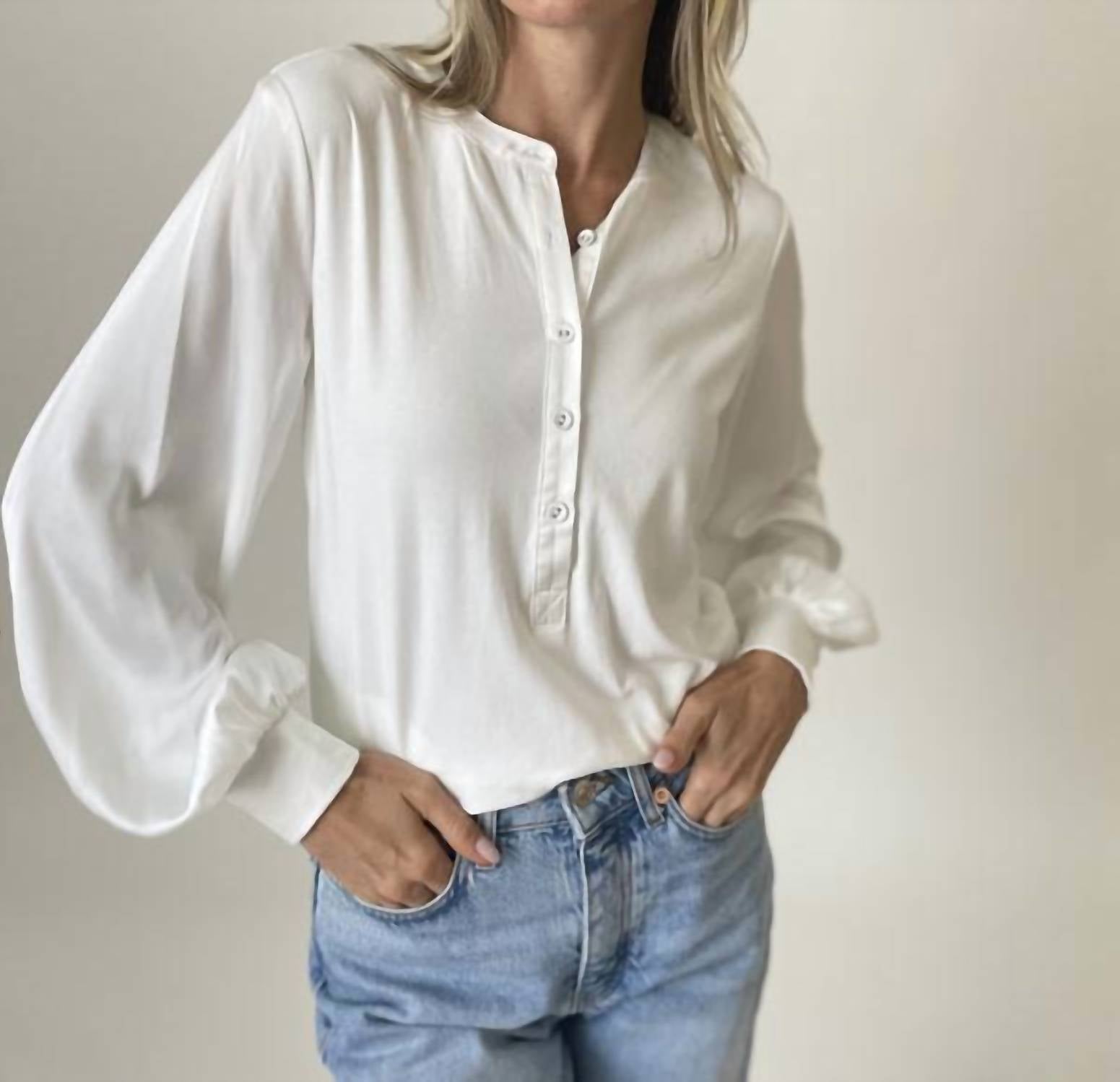 SIX/FIFTY Janie Long Sleeve Top in white - women's long sleeve top - detail view