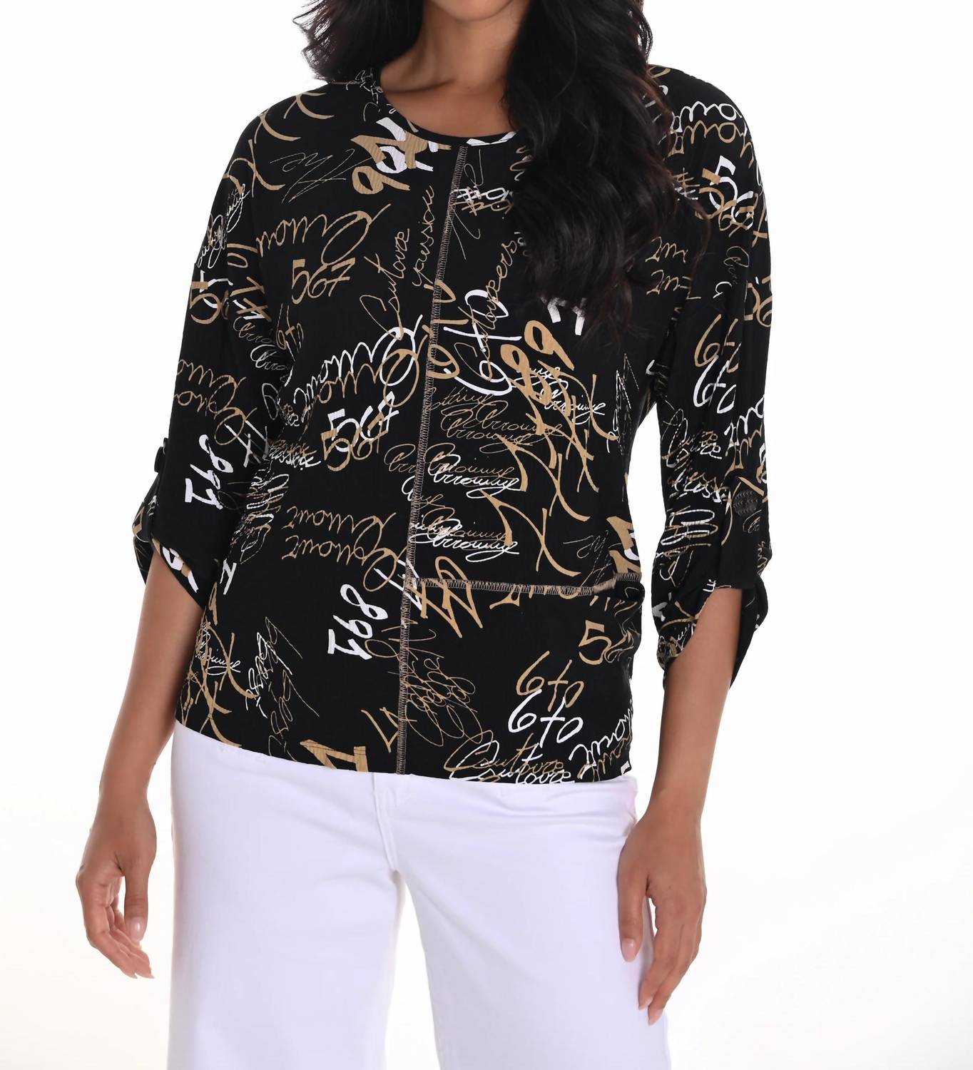 Frank Lyman - Text Print 3/4 Sleeve Knit Top