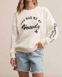 Z Supply Jackson Sunday Sweatshirt in howdy crewneck white - women's sweater