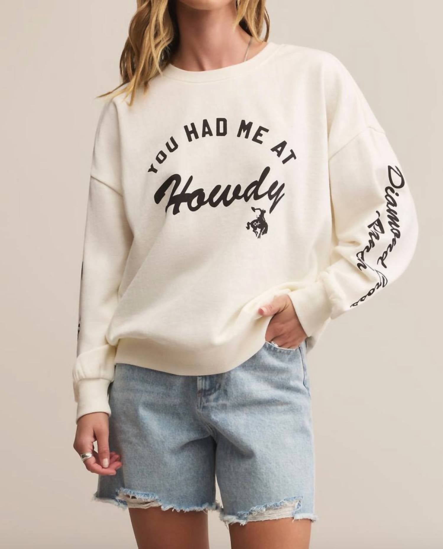 Z Supply Jackson Sunday Sweatshirt in howdy crewneck white - women's sweater