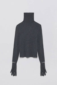 JONATHAN SIMKHAI Dita Cashmere Gloved Turtleneck Sweater in charcoal melange - women's sweater - view 5