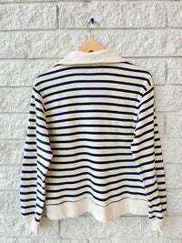 XIRENA Women's Kat Collared Stripe Sweatshirt in natural stripe - women's top - detail view