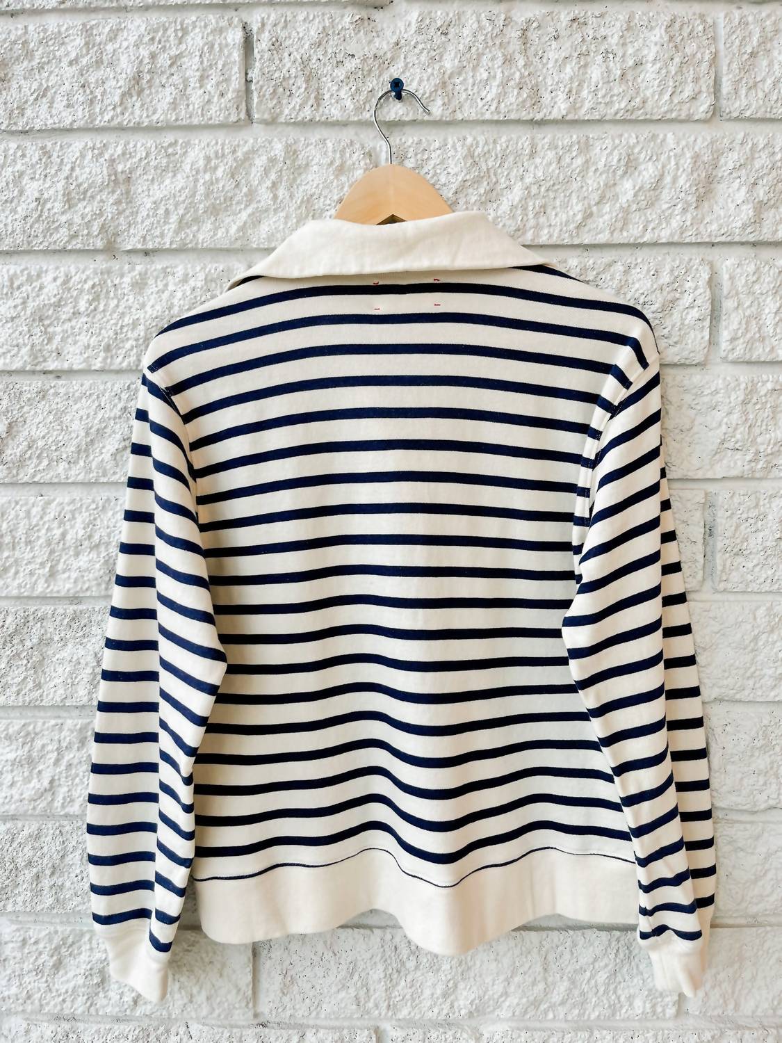 XIRENA Women's Kat Collared Stripe Sweatshirt in natural stripe - women's top - detail view
