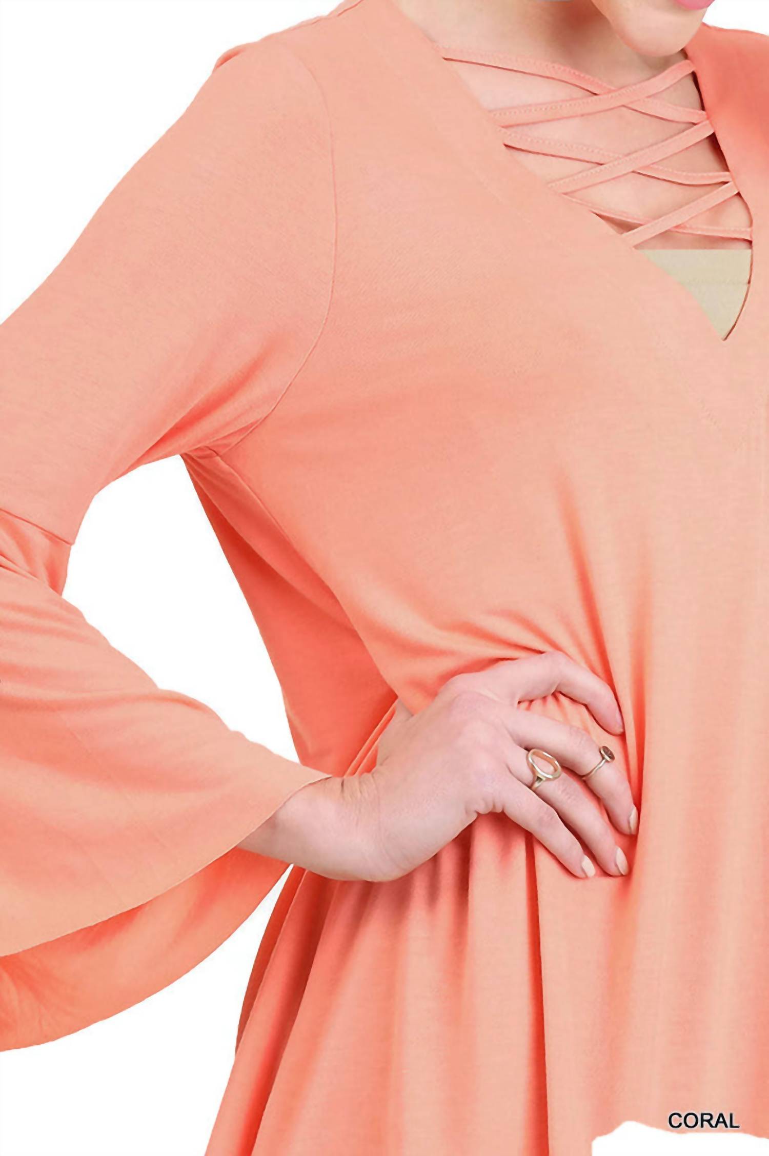 Umgee - Crossed Neck Bell Sleeve Tunic