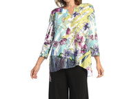 Jess & Jane - Rebecca Slit V-neck Chiffon Contrast Top