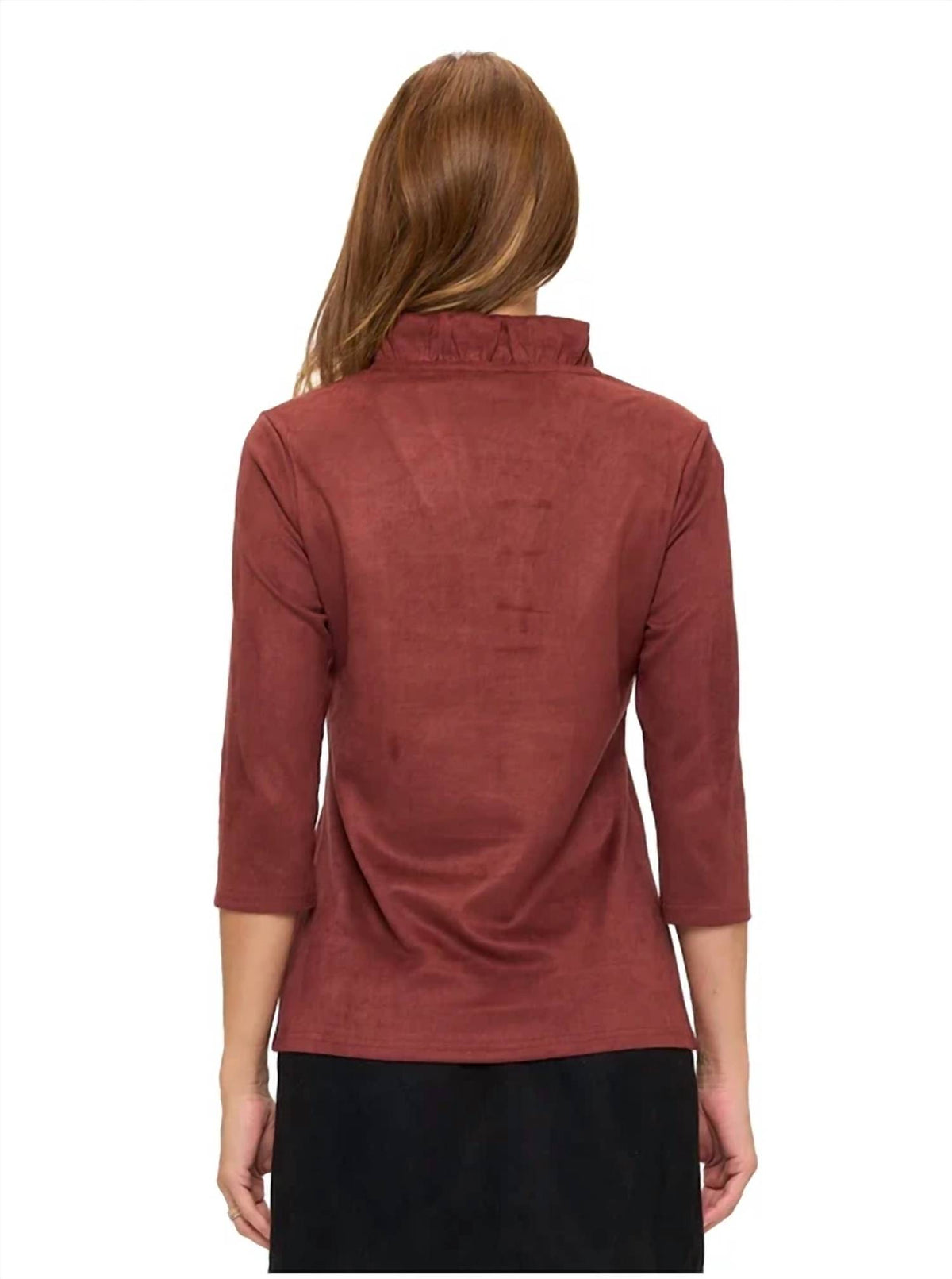 Aryeh - Women's Tabatha Ruffle Neck Suede Top