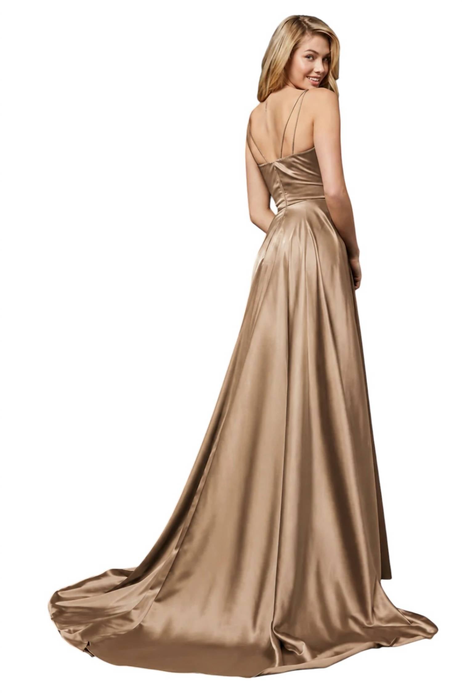 Sherri Hill - Silk Charmeuse V-neck High Slit Evening Gown