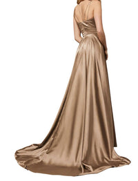 Sherri Hill - Silk Charmeuse V-neck High Slit Evening Gown