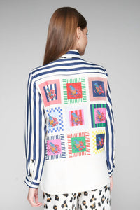 Vilagallo - Animal Print Stripe Blouse