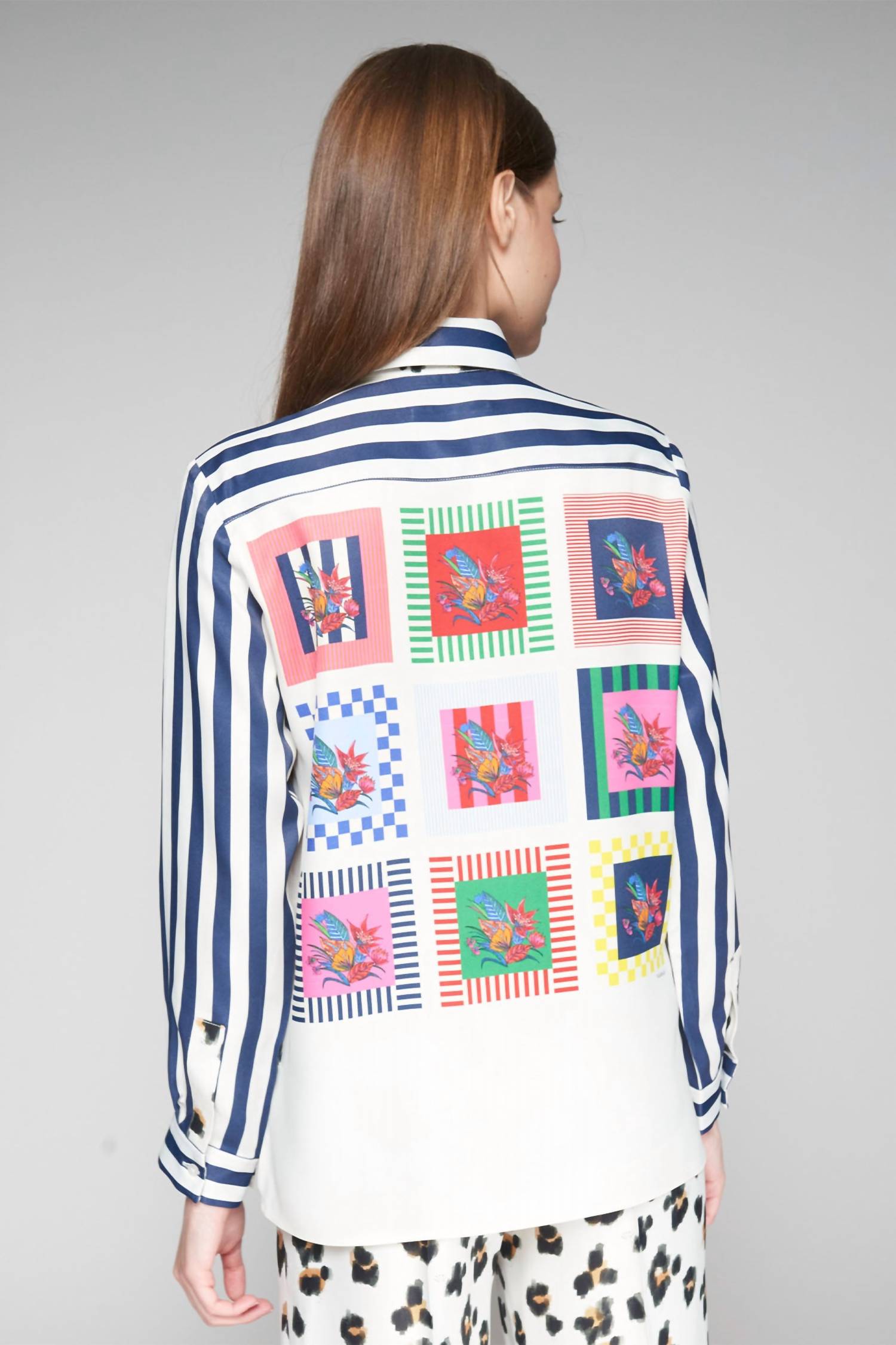 Vilagallo - Animal Print Stripe Blouse