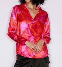 catherine gee Daria French Cuff Silk Blouse in hot roses - women's blouse