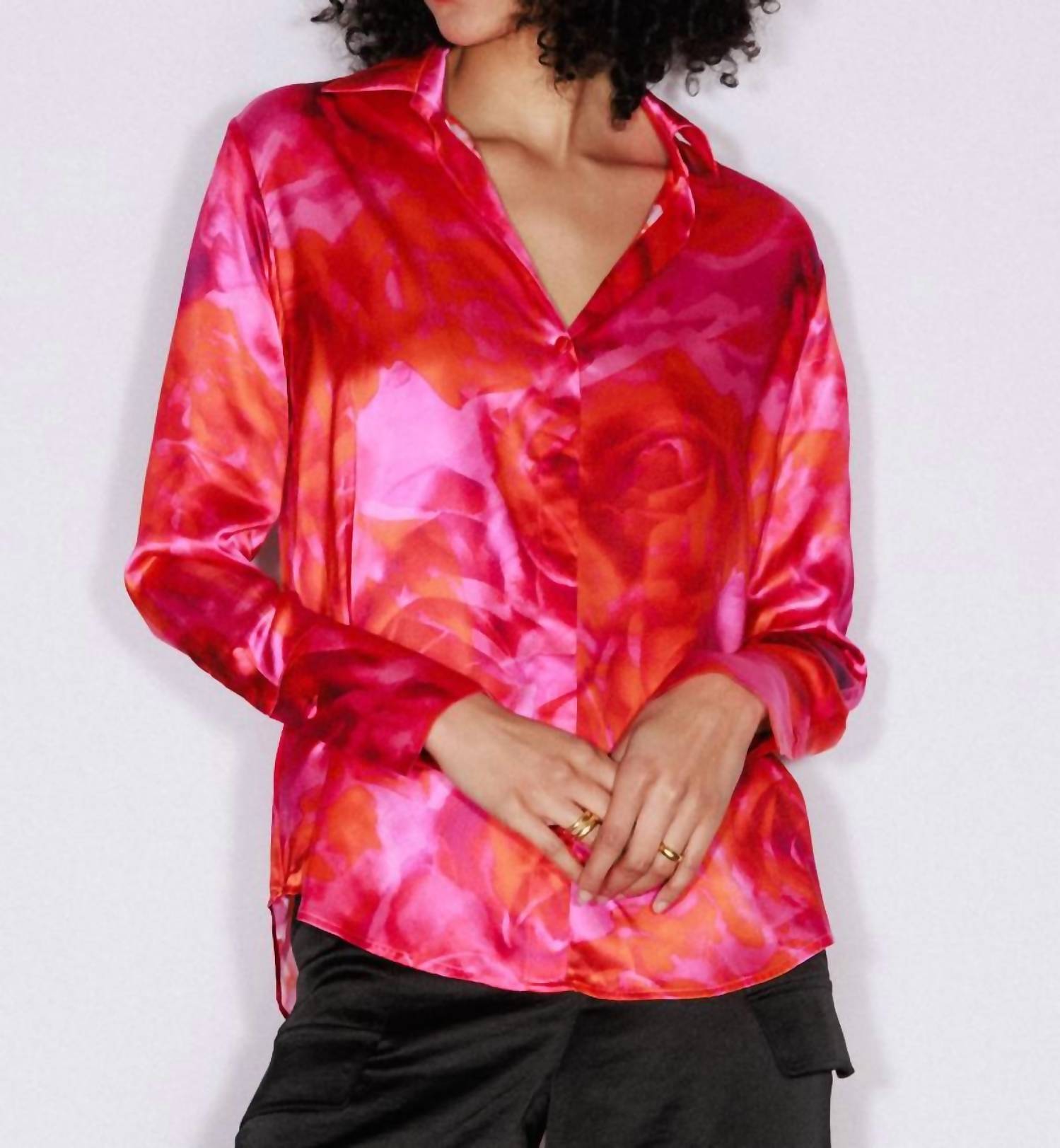 catherine gee Daria French Cuff Silk Blouse in hot roses - women's blouse
