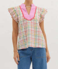 entro Rory V-neck Top in blue - women's blouse