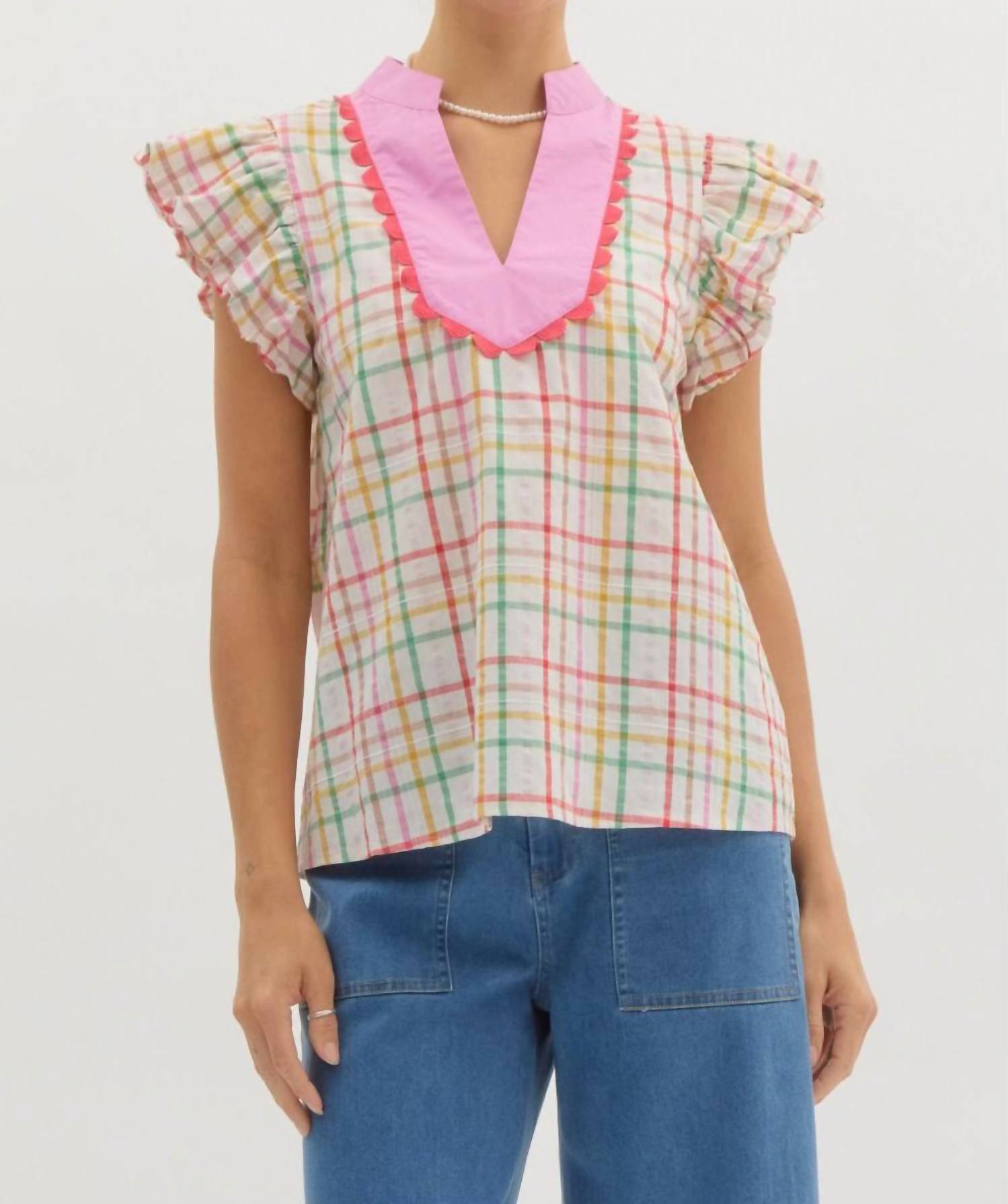 entro Rory V-neck Top in blue - women's blouse