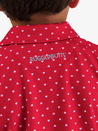RuffleButts Boy's Heart Polka Dot Short Sleeve Performance Polo in red - kids' shirt - view 6