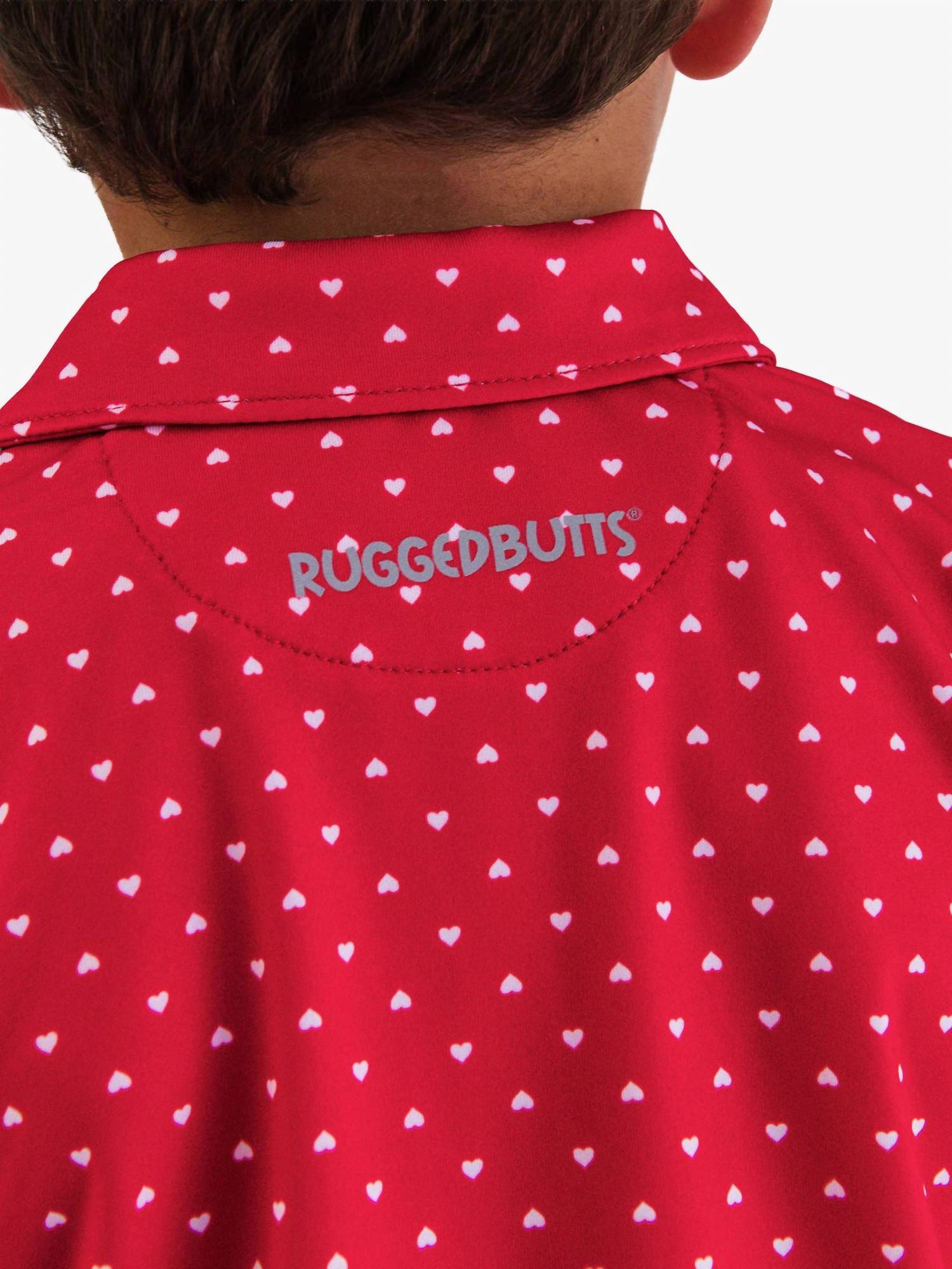 RuffleButts Boy's Heart Polka Dot Short Sleeve Performance Polo in red - kids' shirt - view 6