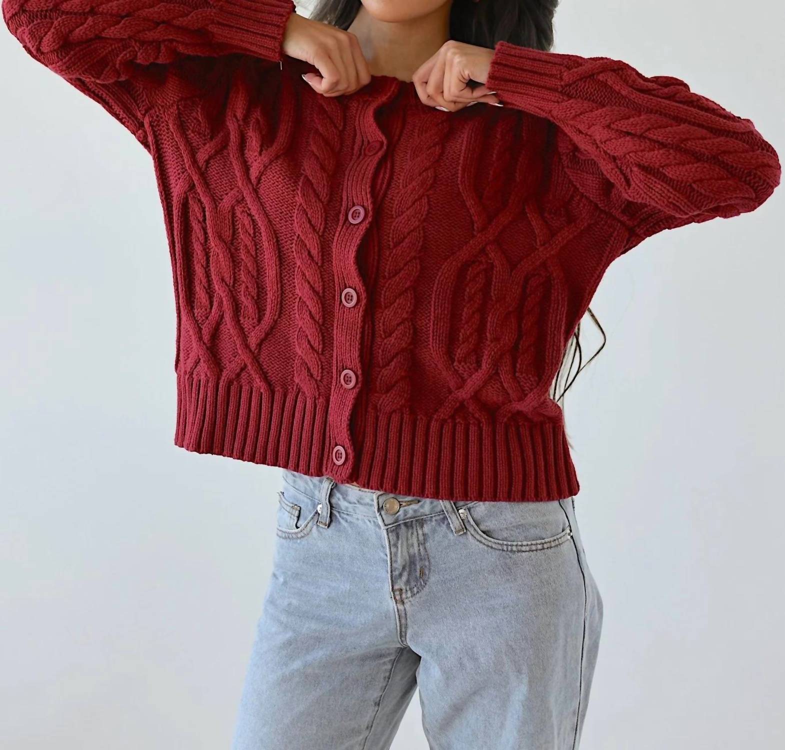 Miracle - Lucy Relaxed Cable Knit Button-down Cardigan