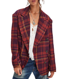Free People Dean Double-breasted Blazer in plum combo 1 - women's jacket