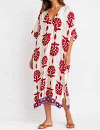 Anonyme Print V-neck Tunic Dress in red blue - women's dress