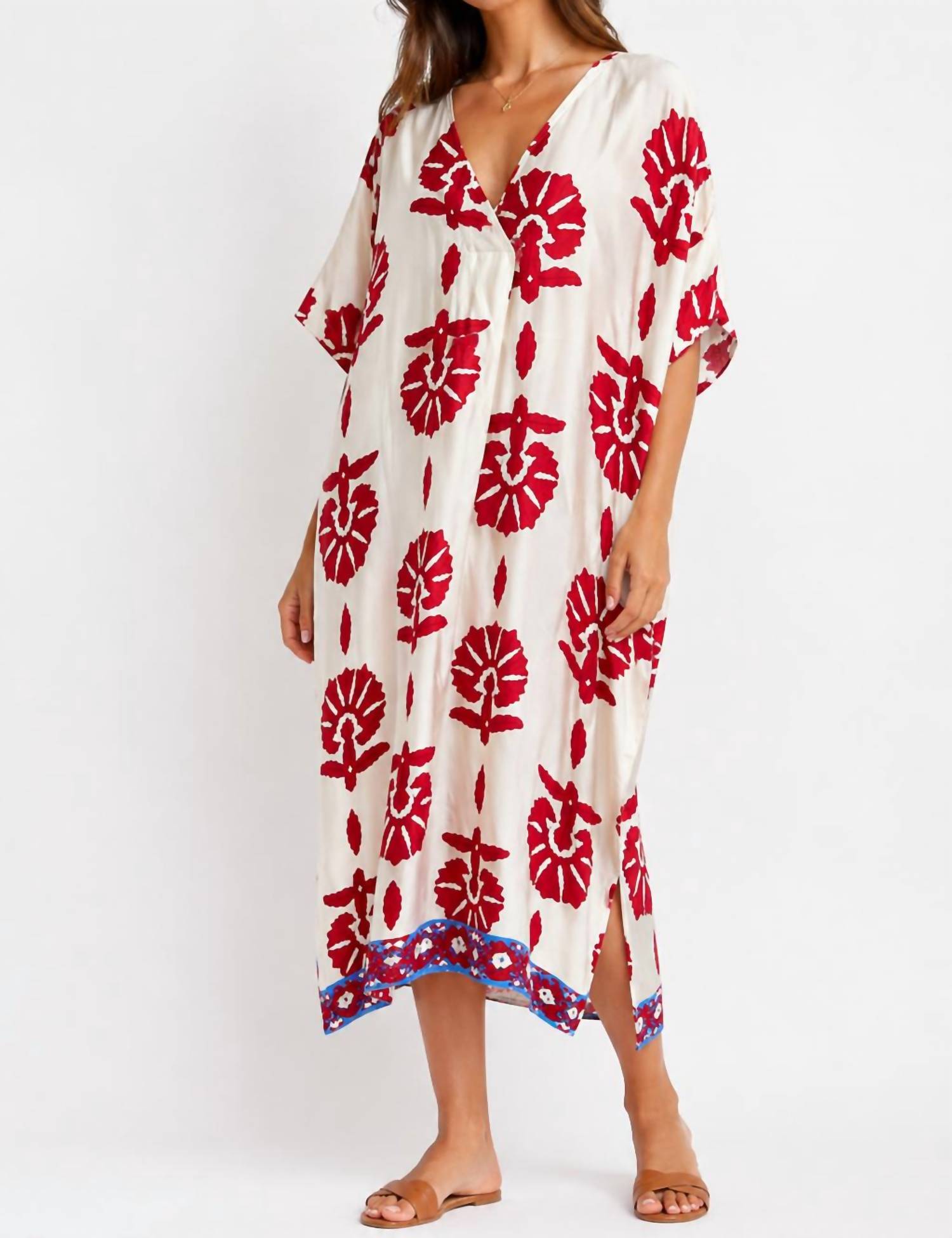 Anonyme Print V-neck Tunic Dress in red blue - women's dress