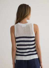 Bella Dahl Sleeveless Crew Neck Top in white and navy stripe - women's tank top - alternate view