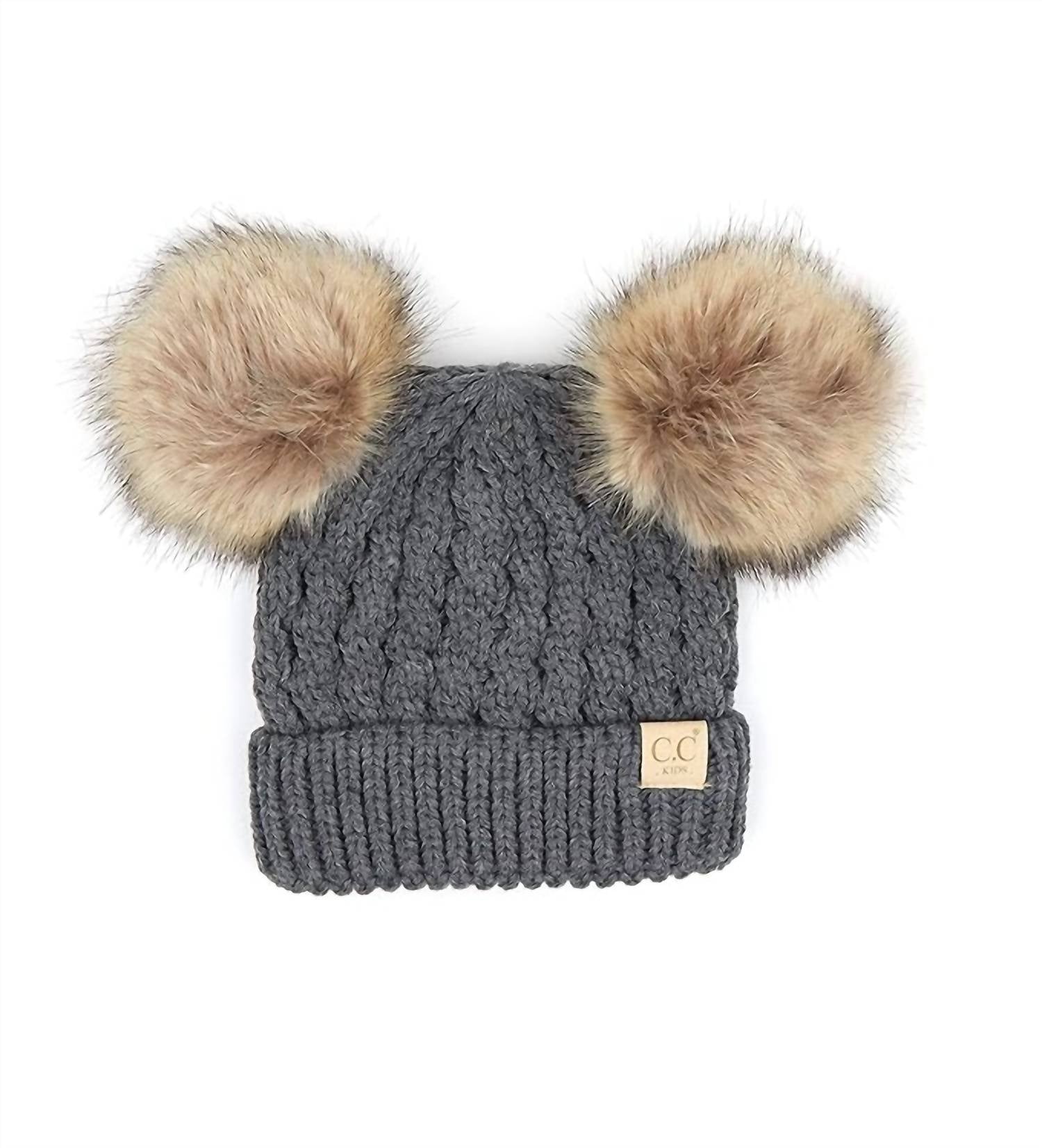 C.C Beanie - Kids Double Fur Pom Beanie