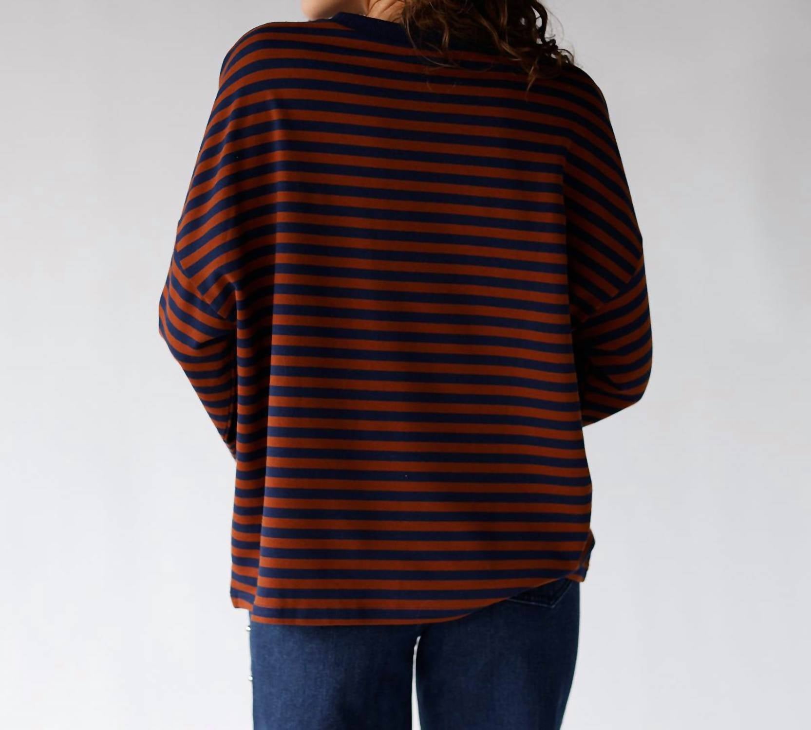 Mimosa Striped Long Sleeve Top in caramel tide - women's long sleeve top - detail view