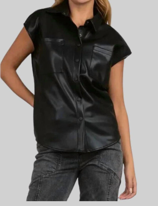 Elan - Faux Leather Sleeveless Top